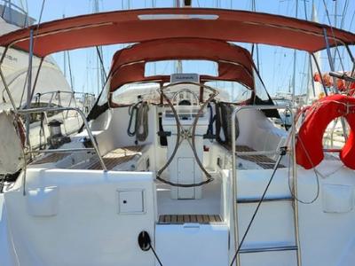 Cockpit of Crete, a Beneteau Oceanis Clipper 393 sailboat at Athens, Marina Delta Kallithea, Greece