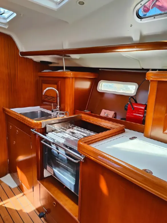Galley of Crete, a Beneteau Oceanis Clipper 393 sailboat at Athens, Marina Delta Kallithea, Greece
