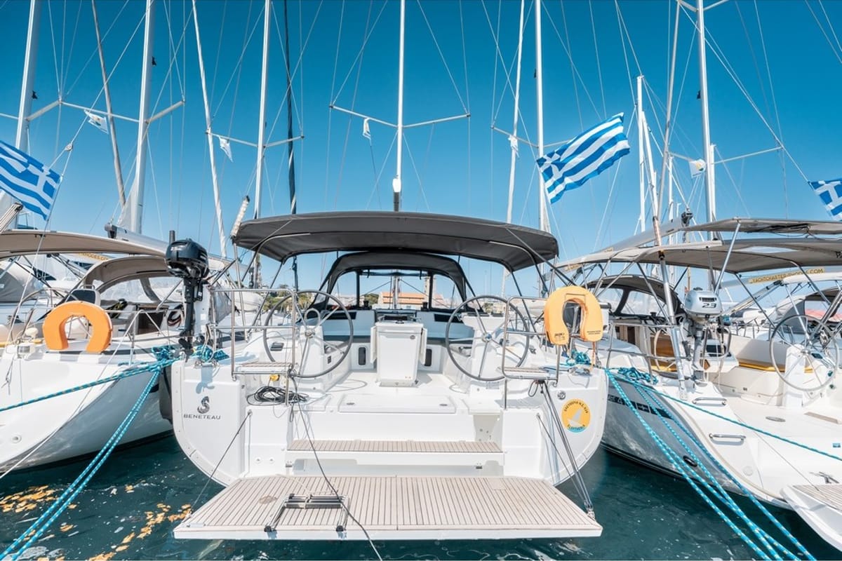 Deck of Eleftheria, a Beneteau Oceanis 40.1 sailboat at Municipal Unit of Rhodes, Greece