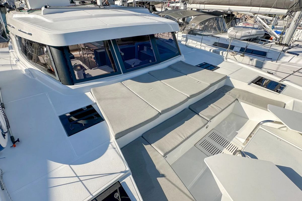 Deck of Amon Re, a Bali Catspace catamaran at Grad Kaštela, Croatia
