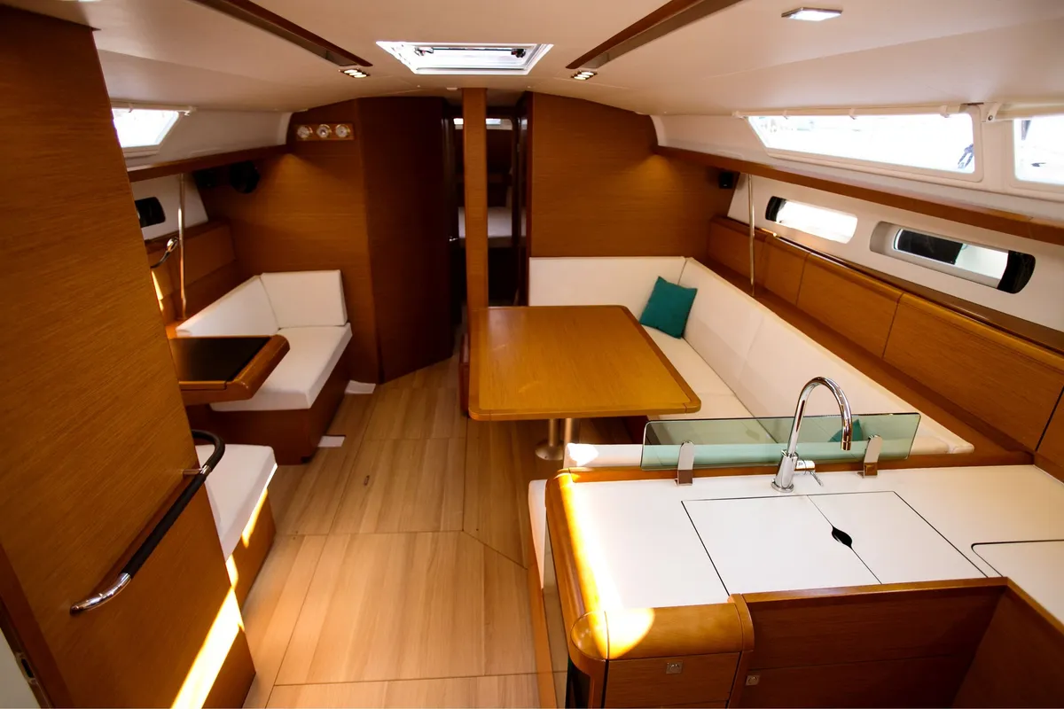 Galley of Bravo, a Jeanneau Sun Odyssey 449 sailboat at Athens, Greece
