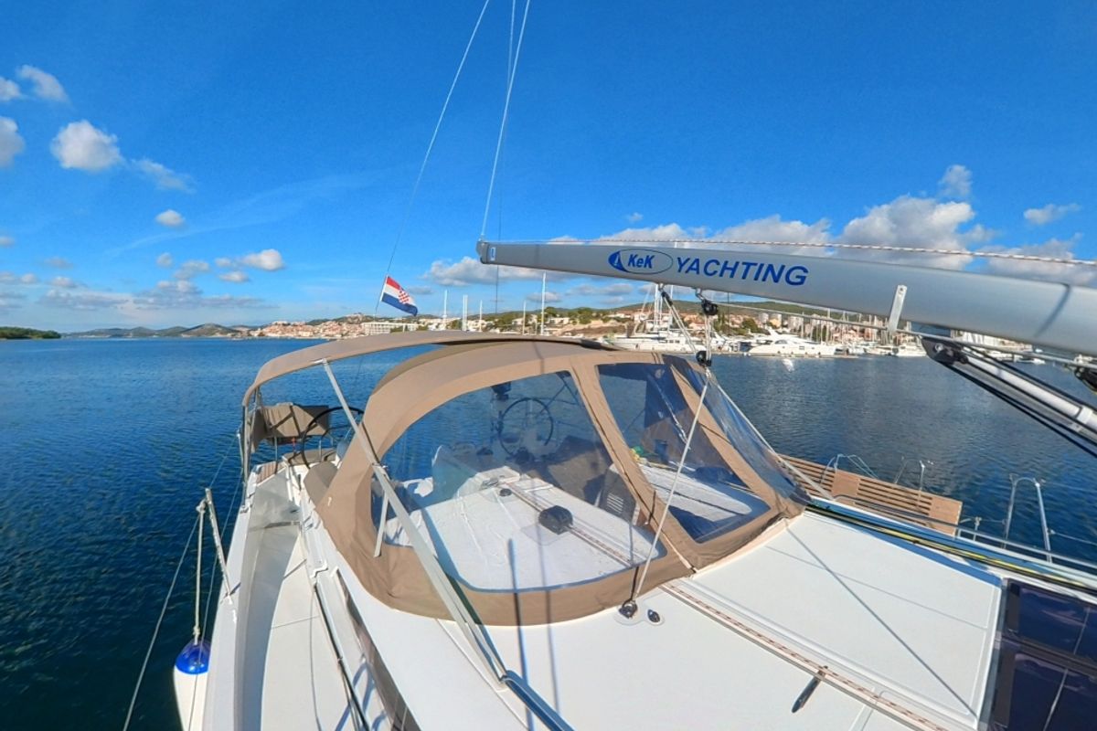 Deck of Uri, a Jeanneau Sun Odyssey 440 sailboat at Pirovac, Croatia