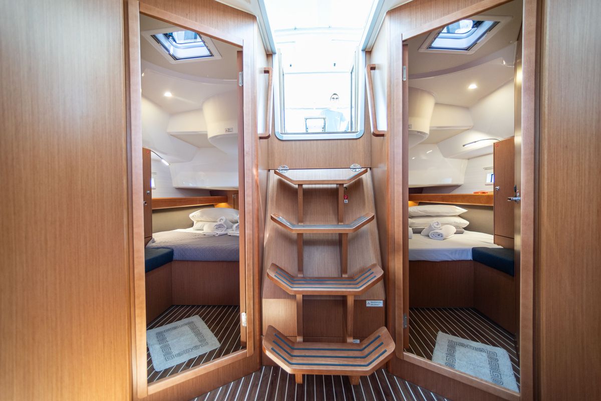 Cabin on EROS, a Bavaria Cruiser 46 sailboat at Athens, Greece