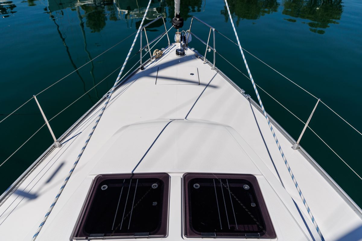 Deck of EROS, a Bavaria Cruiser 46 sailboat at Athens, Greece