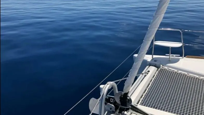Deck of Butterfly, a Lagoon 380 catamaran at Parikia, Greece