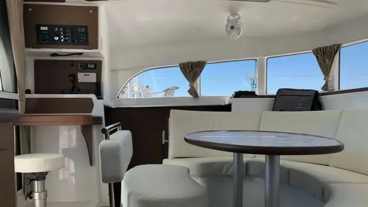 Salon of Butterfly, a Lagoon 380 catamaran at Parikia, Greece