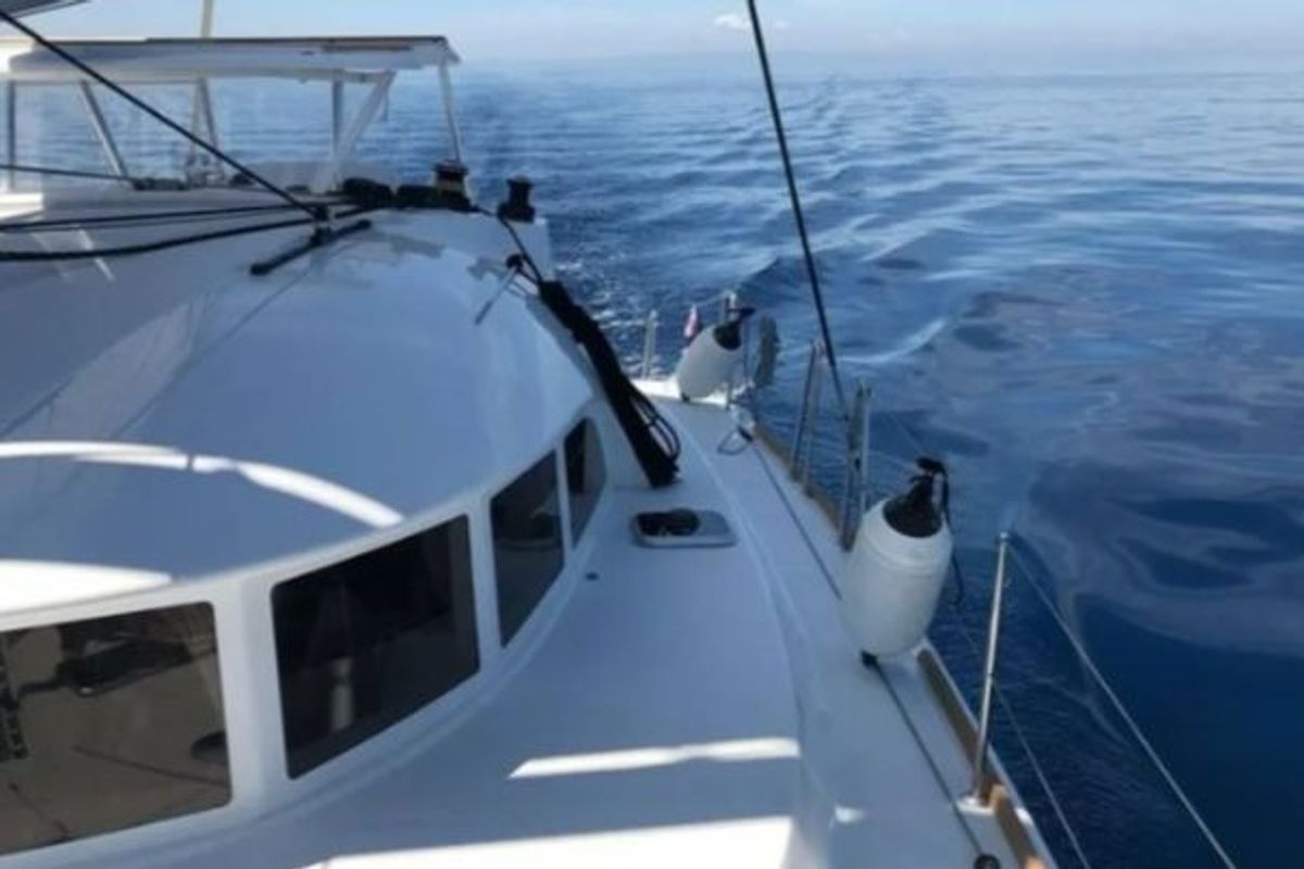 Deck of Butterfly, a Lagoon 380 catamaran at Parikia, Greece