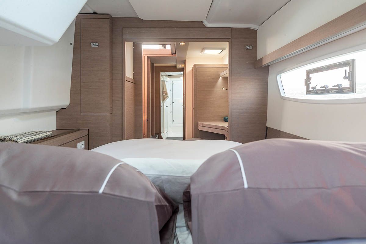 Cabin on Monkey Puppy, a Fountaine Pajot Isla 40 catamaran at Athens, Greece