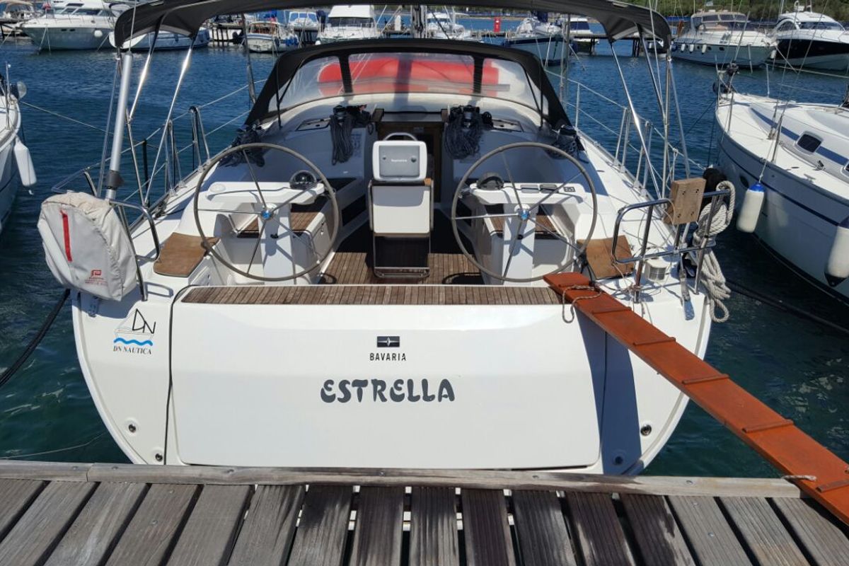 Cockpit of Estrella, a Bavaria Cruiser 45 sailboat at Punat, Croatia