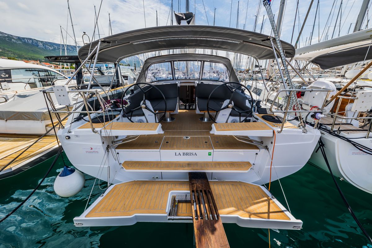 Exterior view of La Brisa, a Hanse Yachts Hanse 410 sailboat at Grad Kaštela, Croatia
