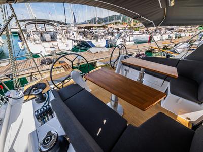 Cockpit of La Brisa, a Hanse Yachts Hanse 410 sailboat at Grad Kaštela, Croatia