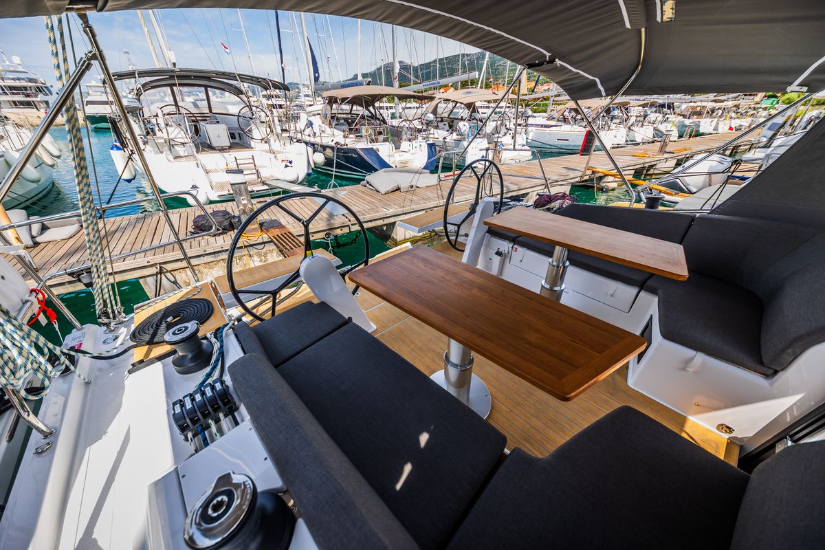 Cockpit of La Brisa, a Hanse Yachts Hanse 410 sailboat at Grad Kaštela, Croatia
