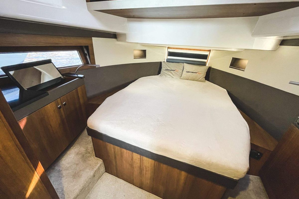 Cabin on Tarantino, a Northman 1200 motorboat at Sztynort, Poland