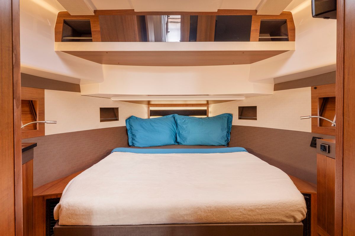 Cabin on Tarantino, a Northman 1200 motorboat at Sztynort, Poland