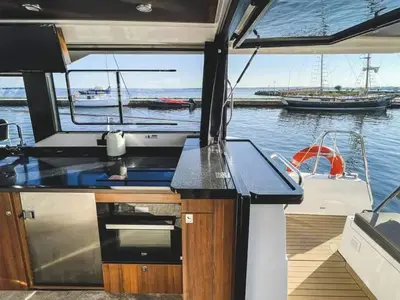 Galley of Tarantino, a Northman 1200 motorboat at Sztynort, Poland