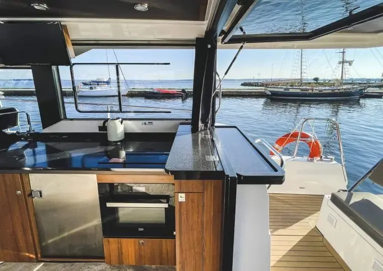 Galley of Tarantino, a Northman 1200 motorboat at Sztynort, Poland
