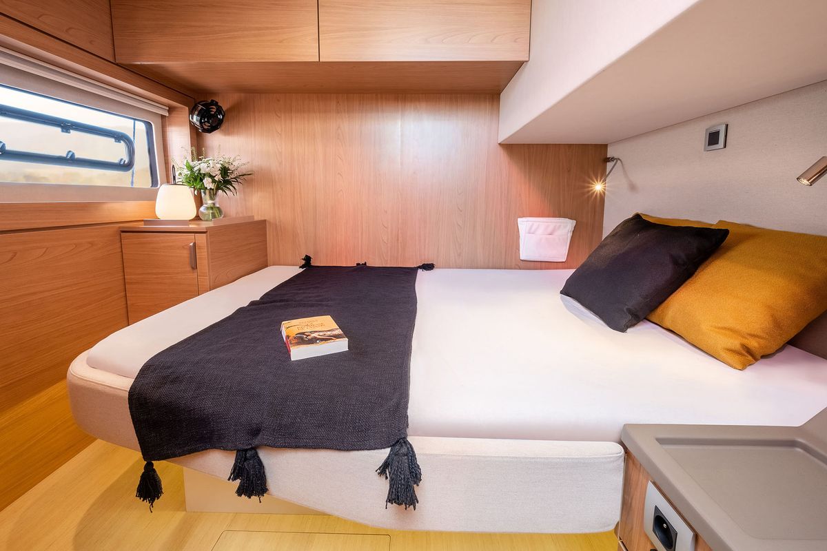 Cabin on Luna, a Bali 4.8 catamaran at Marmaris, Turkey