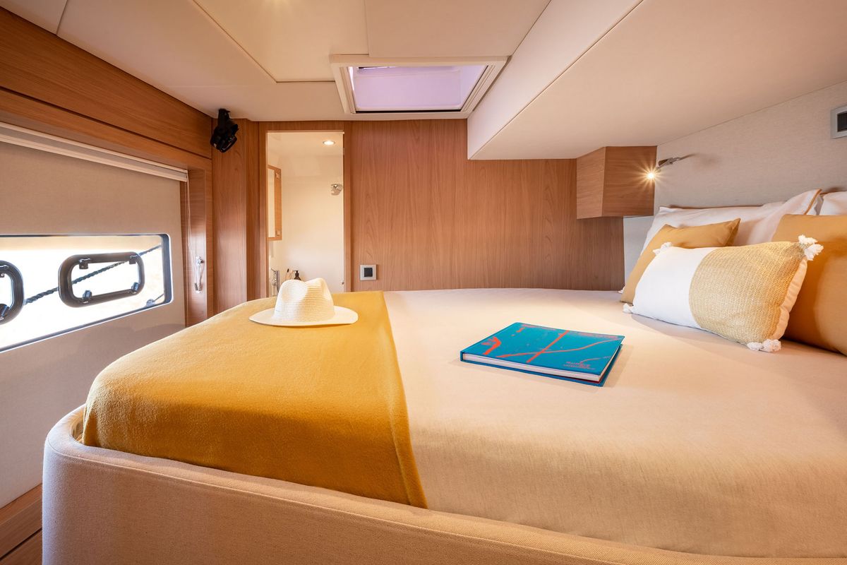 Cabin on Luna, a Bali 4.8 catamaran at Marmaris, Turkey