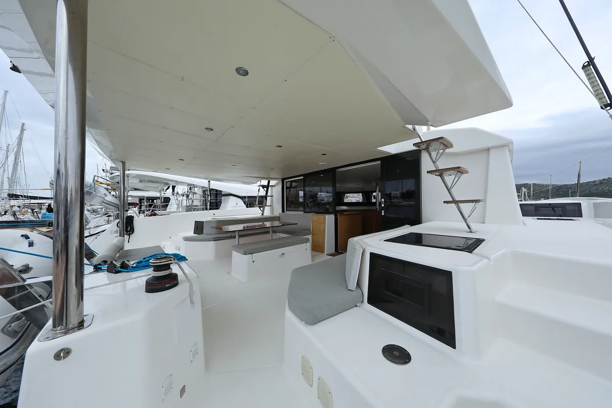 Deck of Believe, a Dufour 48 Catamaran catamaran at Grad Vodice, Croatia