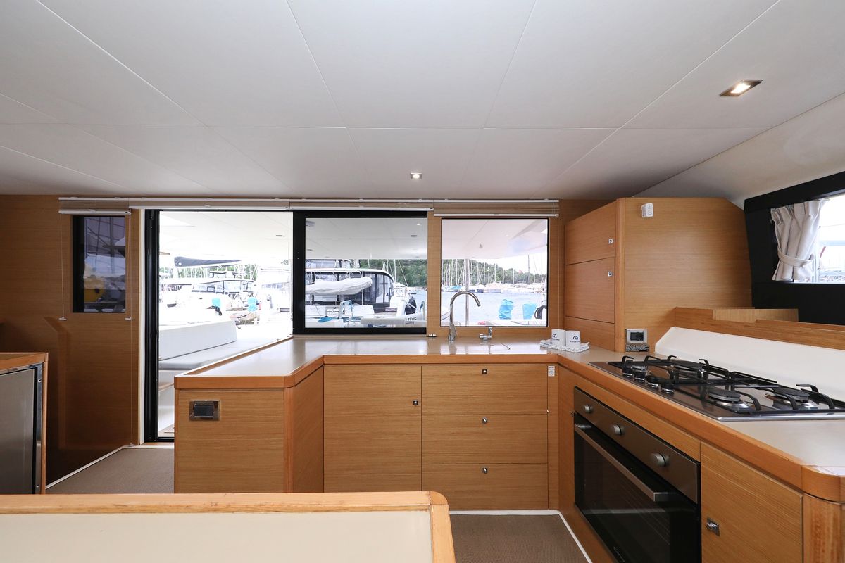 Galley of Believe, a Dufour 48 Catamaran catamaran at Grad Vodice, Croatia