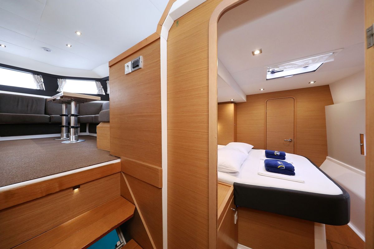 Cabin on Believe, a Dufour 48 Catamaran catamaran at Grad Vodice, Croatia