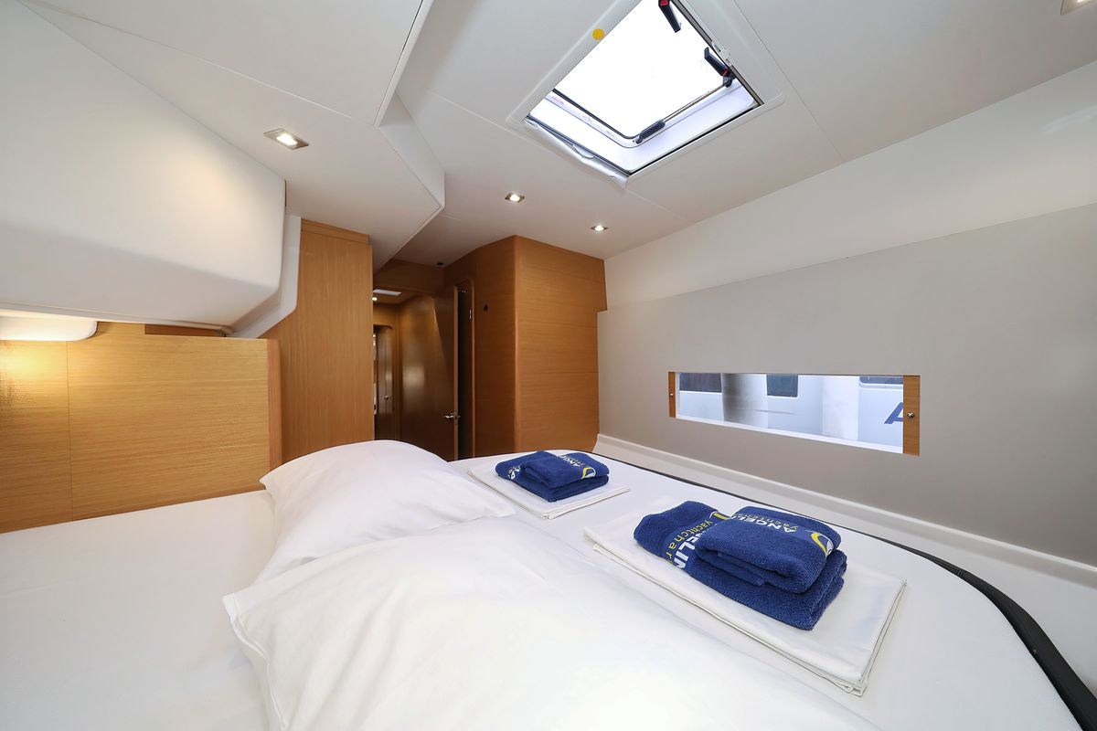 Cabin on Believe, a Dufour 48 Catamaran catamaran at Grad Vodice, Croatia