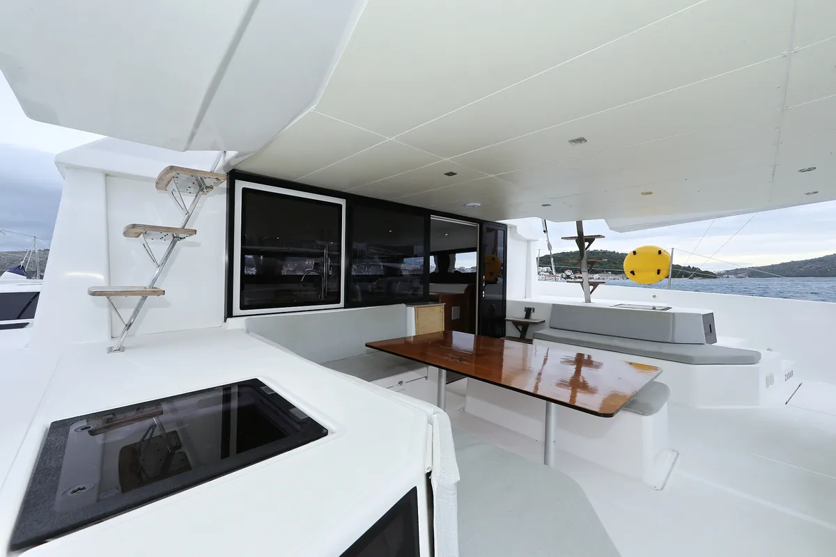 Deck of Believe, a Dufour 48 Catamaran catamaran at Grad Vodice, Croatia