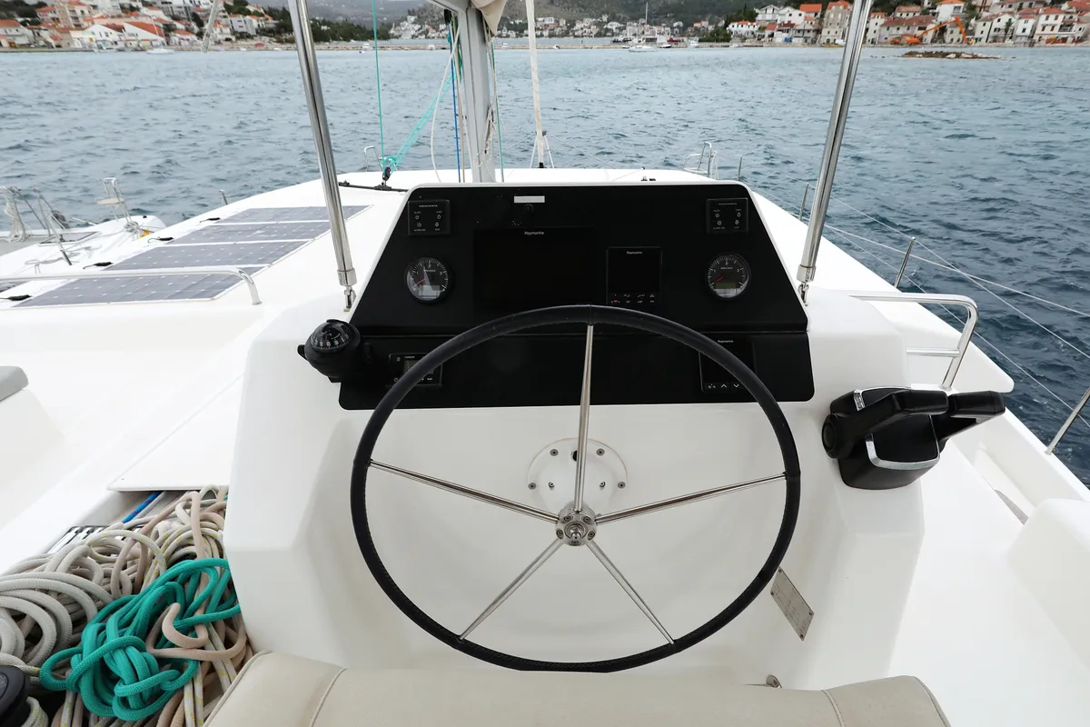 Cockpit of Believe, a Dufour 48 Catamaran catamaran at Grad Vodice, Croatia