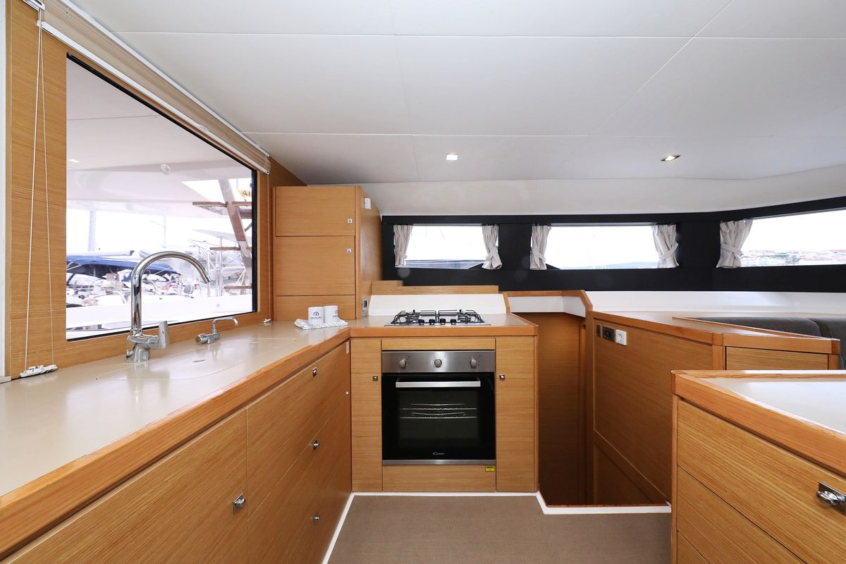Galley of Believe, a Dufour 48 Catamaran catamaran at Grad Vodice, Croatia