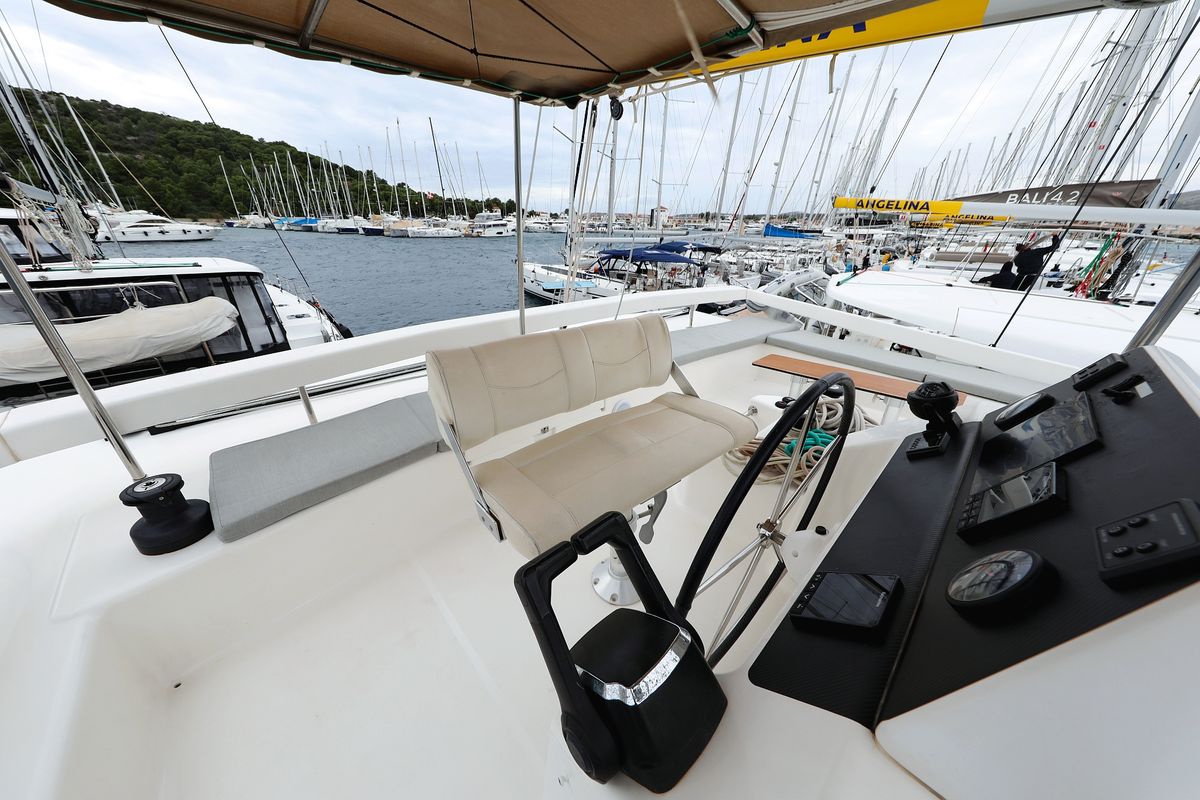 Cockpit of Believe, a Dufour 48 Catamaran catamaran at Grad Vodice, Croatia