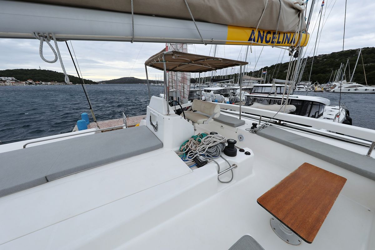 Deck of Believe, a Dufour 48 Catamaran catamaran at Grad Vodice, Croatia