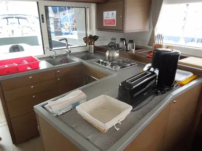 Galley of Zil Seashell, a Lagoon 450 F catamaran at Seychelles, Mahe, Seychelles