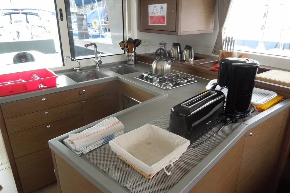 Galley of Zil Seashell, a Lagoon 450 F catamaran at Seychelles, Mahe, Seychelles