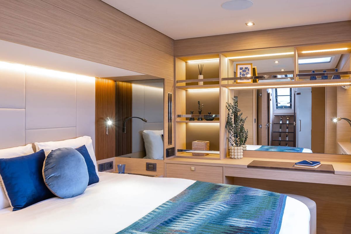 Cabin on Sofia, a Lagoon 60 catamaran at Olbia, Italy