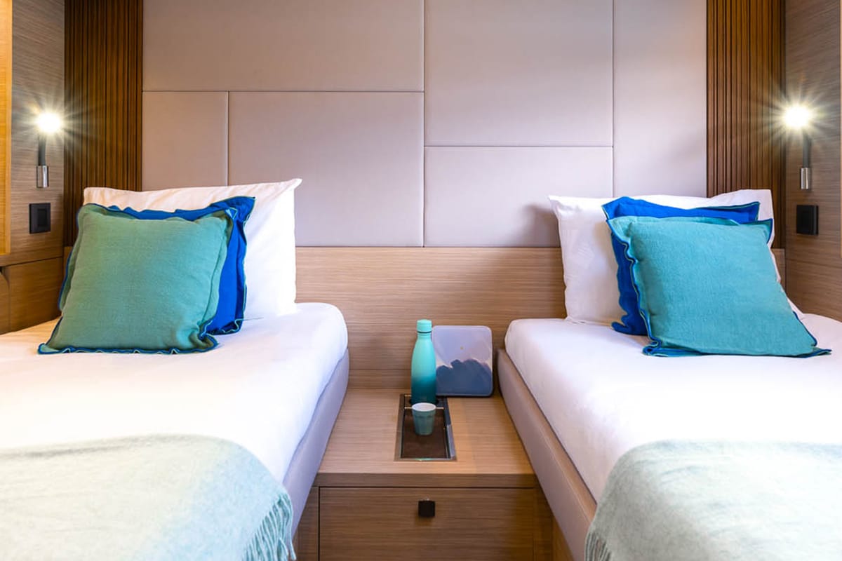 Cabin on Sofia, a Lagoon 60 catamaran at Olbia, Italy