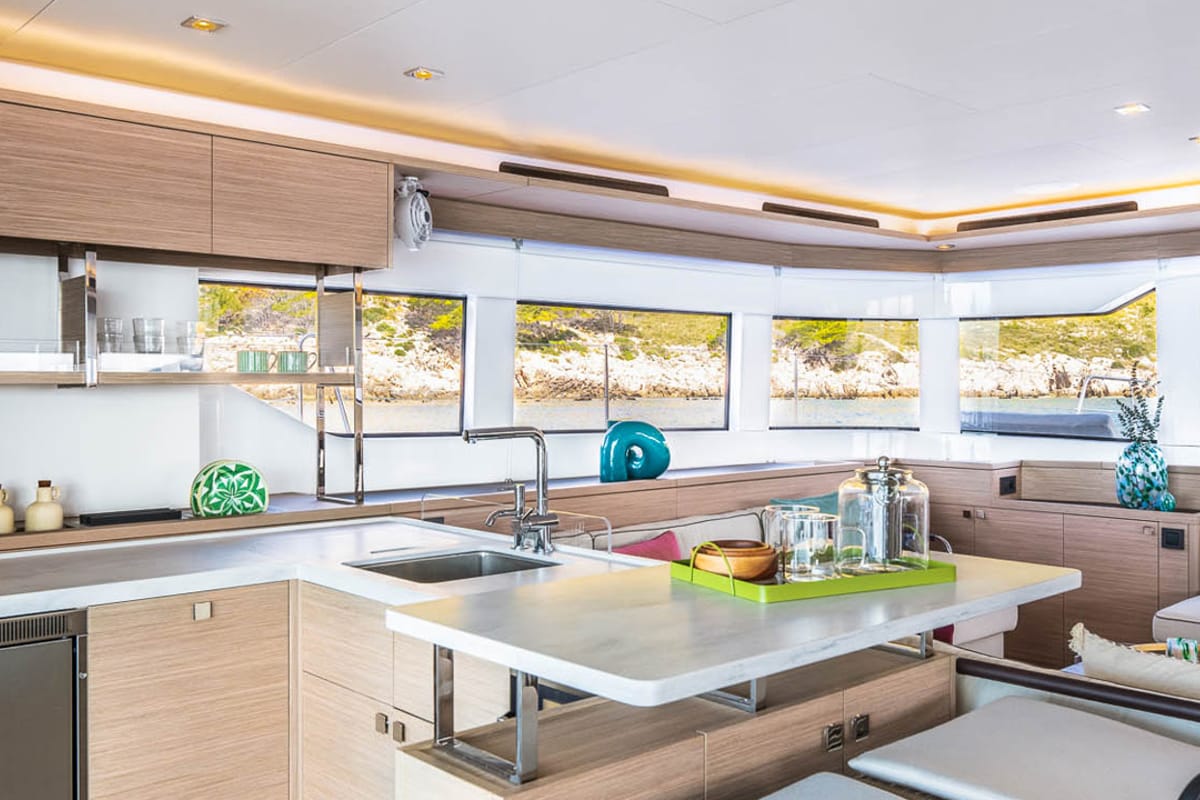 Galley of Sofia, a Lagoon 60 catamaran at Olbia, Italy