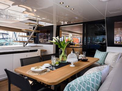 Salon of Opal, a Lagoon 620 catamaran at Split, Croatia
