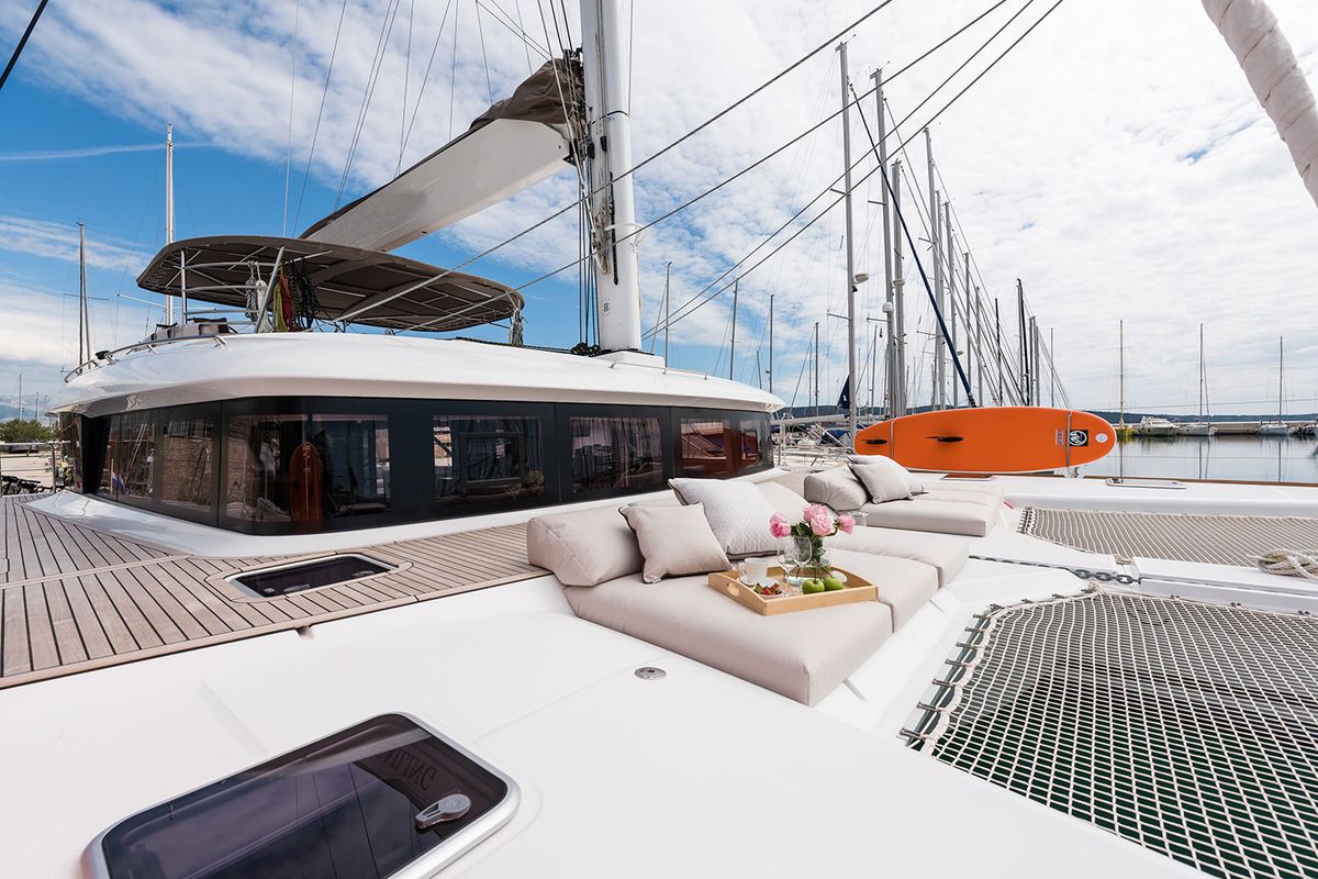 Deck of Opal, a Lagoon 620 catamaran at Split, Croatia