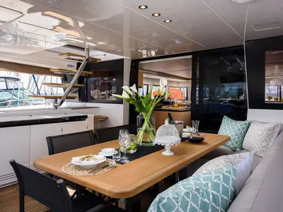 Deck of Opal, a Lagoon 620 catamaran at Split, Croatia