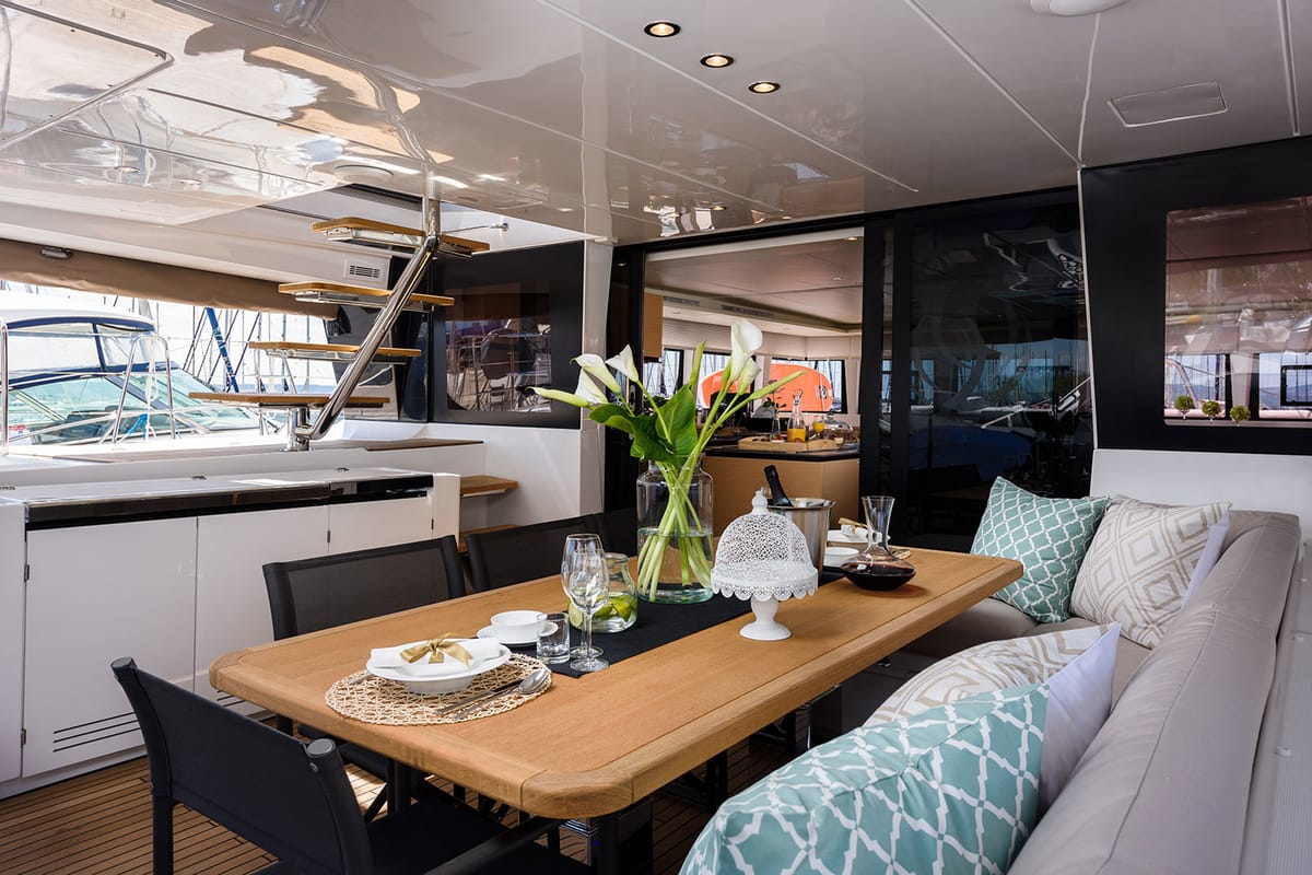 Deck of Opal, a Lagoon 620 catamaran at Split, Croatia