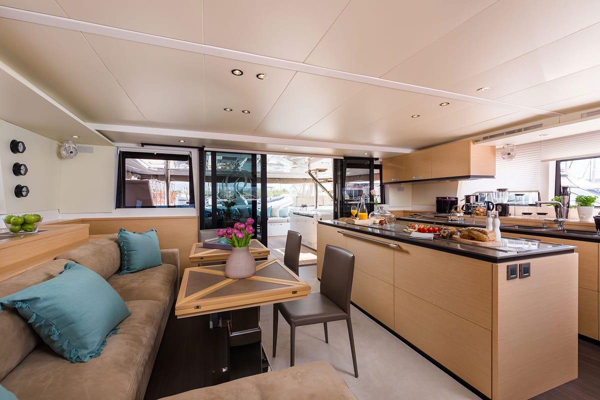 Exterior view of Opal, a Lagoon 620 catamaran at Split, Croatia