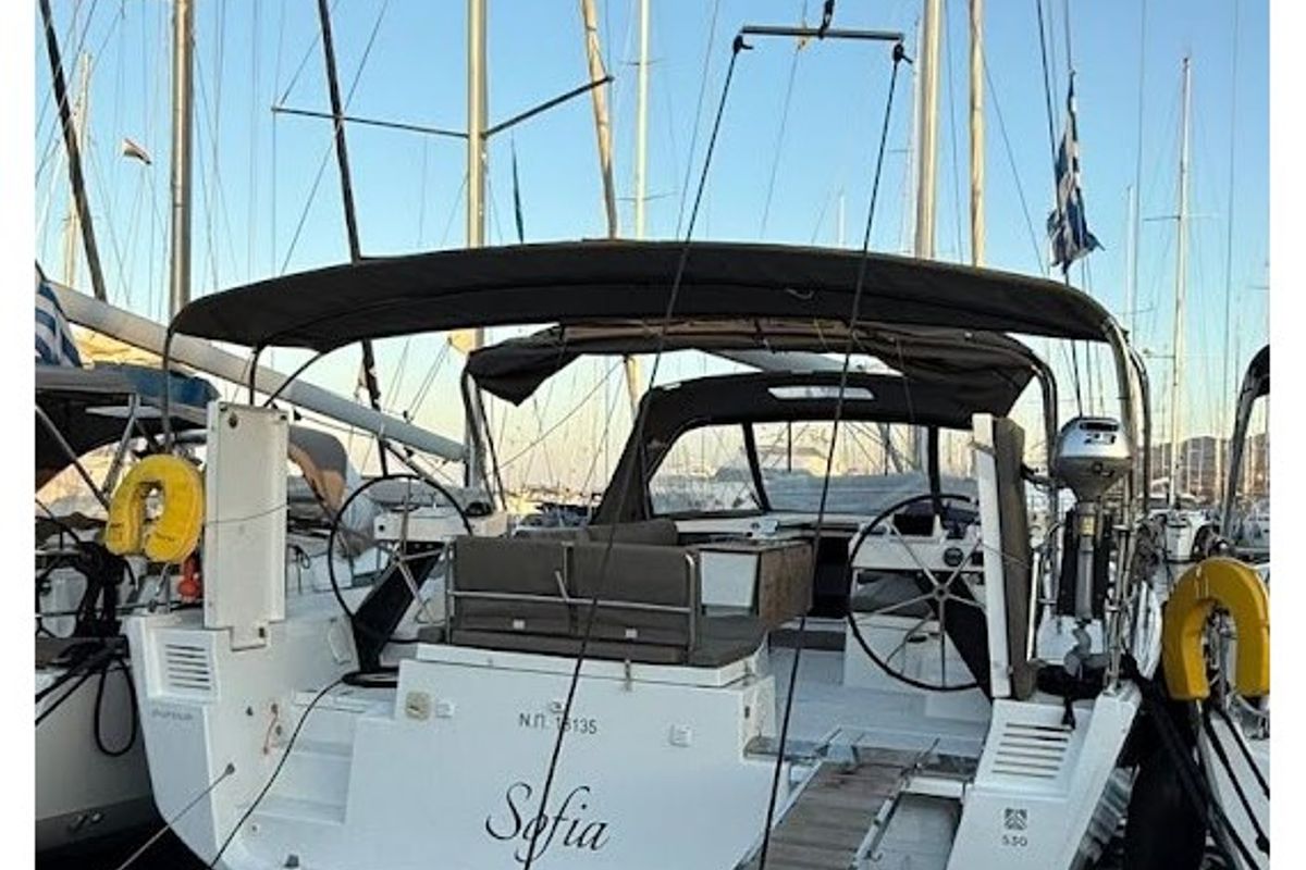 Cockpit of Sofia, a Dufour 530 sailboat at Kos, Greece