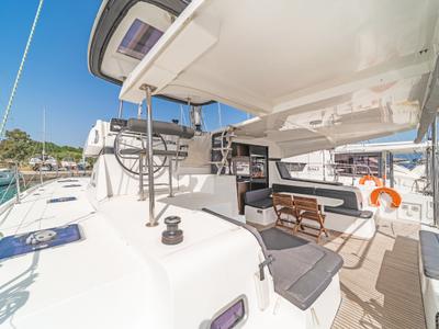 Deck of Equilibrium, a Lagoon 42 catamaran at Gouvia, Greece