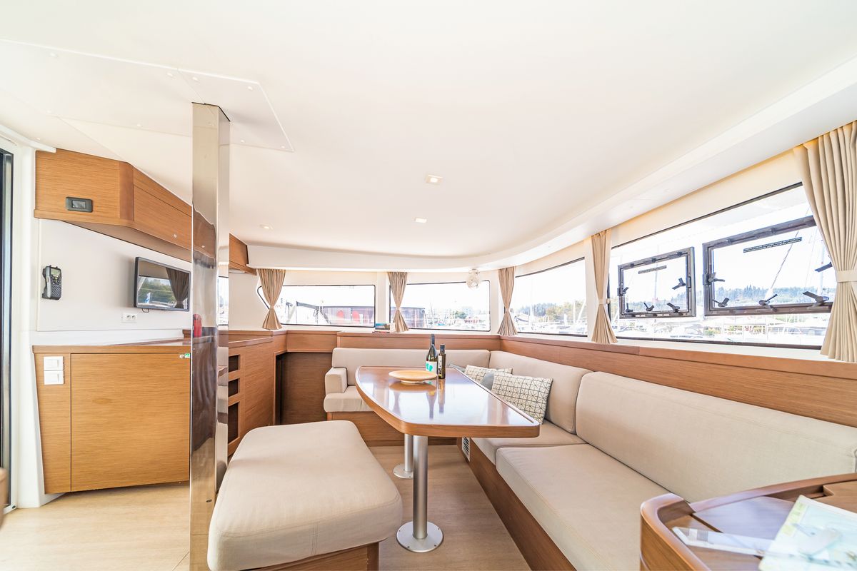 Salon of Equilibrium, a Lagoon 42 catamaran at Gouvia, Greece