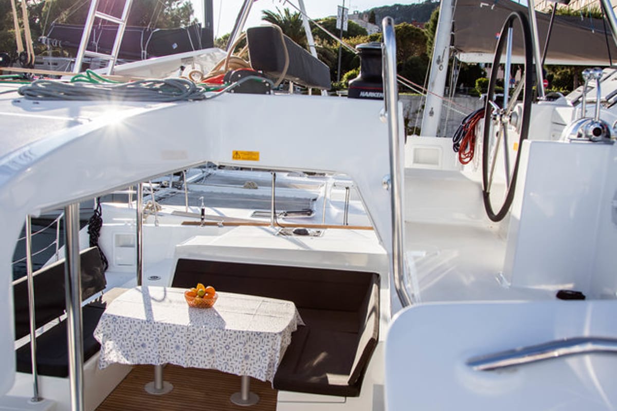 Deck of Anja, a Lagoon 450 F catamaran at Općina Rogoznica, Croatia