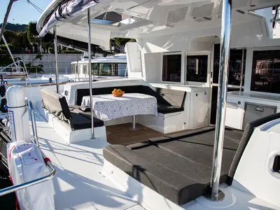 Deck of Anja, a Lagoon 450 F catamaran at Općina Rogoznica, Croatia