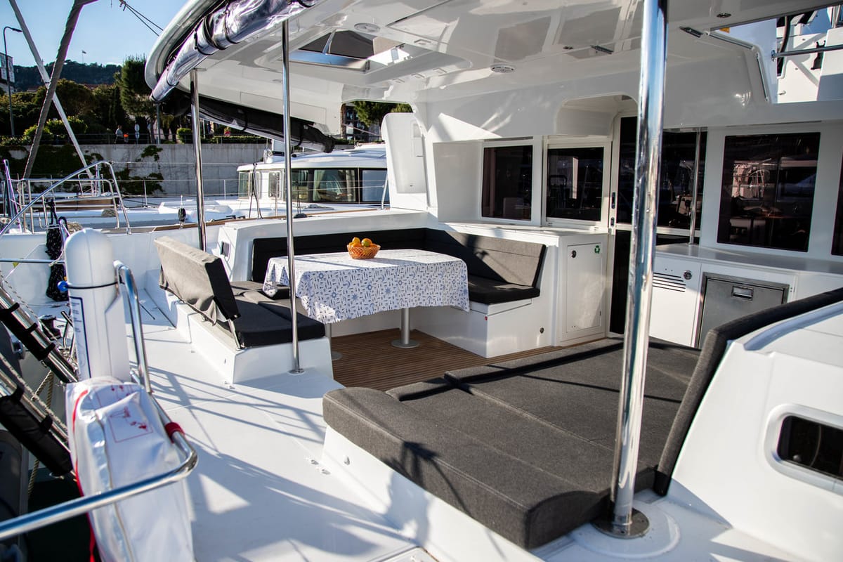 Deck of Anja, a Lagoon 450 F catamaran at Općina Rogoznica, Croatia