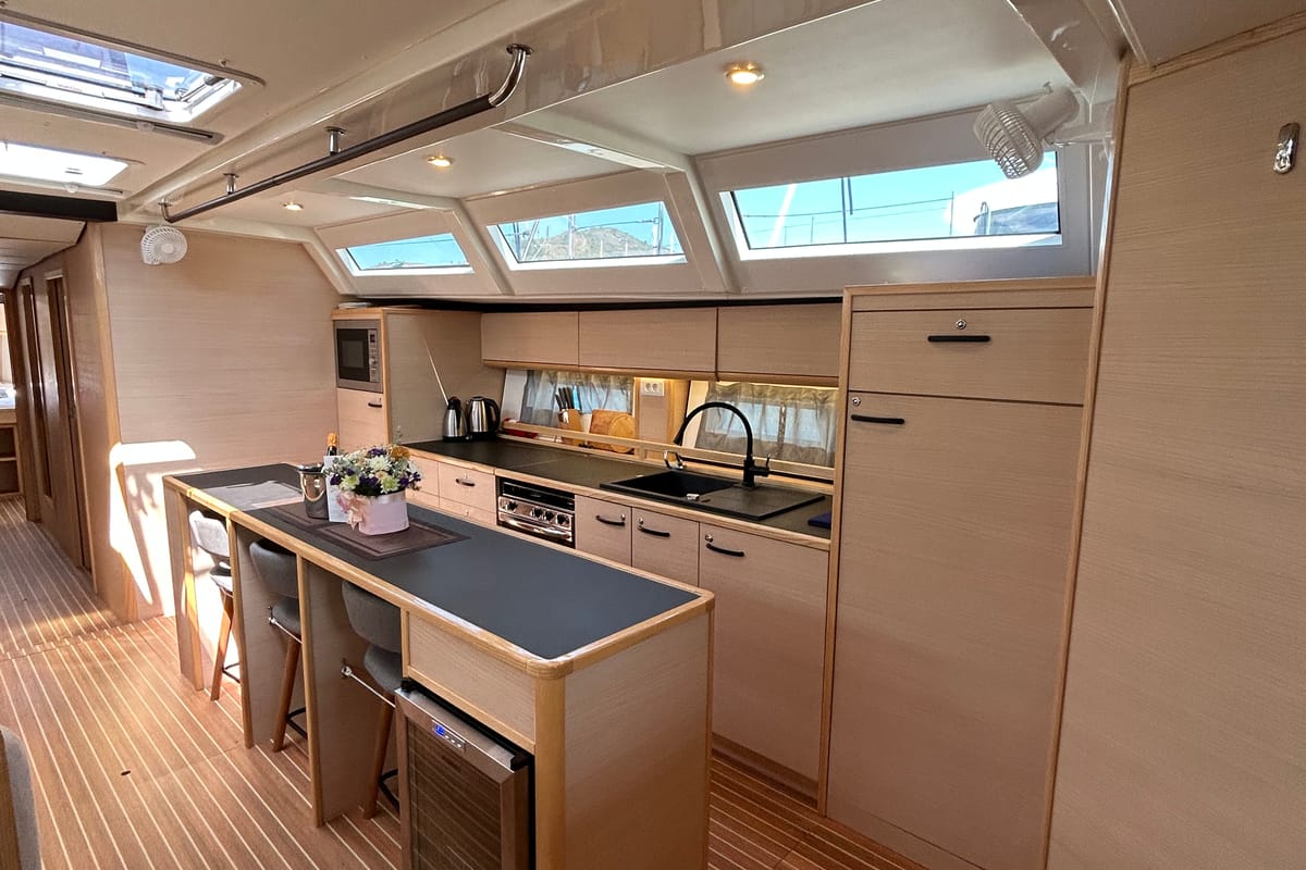 Galley of Kaiba, a D&D Kufner 54 sailboat at Marmaris, Turkey