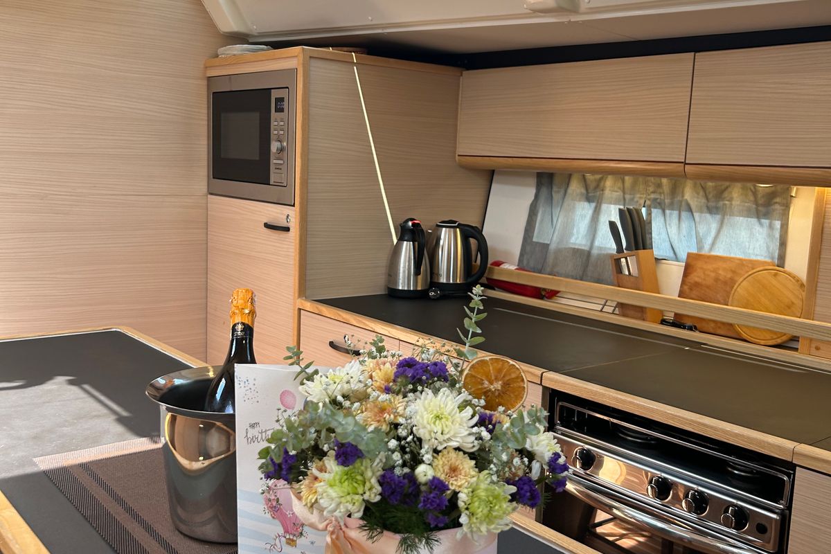 Galley of Kaiba, a D&D Kufner 54 sailboat at Marmaris, Turkey