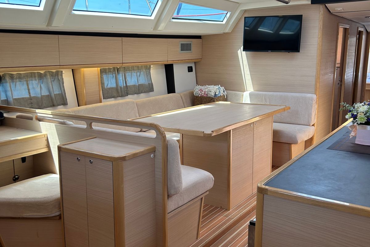 Salon of Kaiba, a D&D Kufner 54 sailboat at Marmaris, Turkey